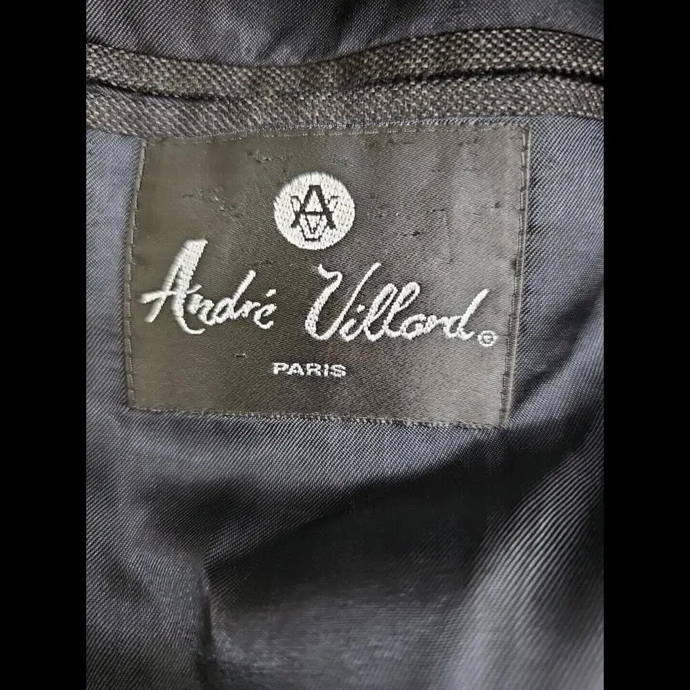 Andre Villard‎ Paris Men's Suit Jacket Gray Wool Pinstriped Lined 44L